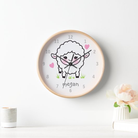 Cute Animal Baby Sheep Lamb Nursery Wall Clock (Huis)