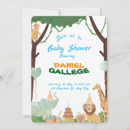 Cute Animal Baby Shower Invitation – Jungle & Safa Kaart