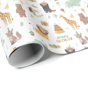 Cute Animal Birthday Party Pattern Cadeaupapier