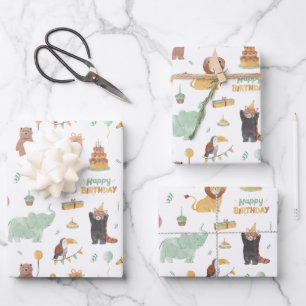 Cute Animal Birthday Party Pattern Inpakpapier Vel