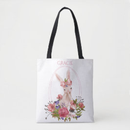 Cute Animal Bunny Floral Waterverf Name Tote Bag