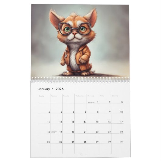 Cute Animal Caricatures 2026 Calendar 12 Months Kalender (Jan 2026)