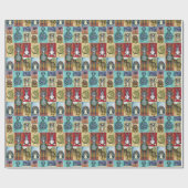 Cute Animal Collage Folk Art Design Cadeaupapier (Vlak)