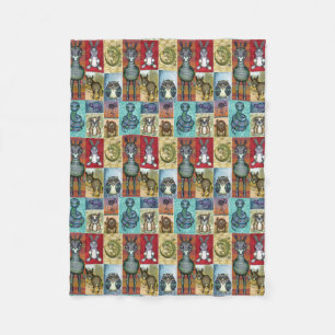 Cute Animal Collage Folk Art Design Fleece Deken