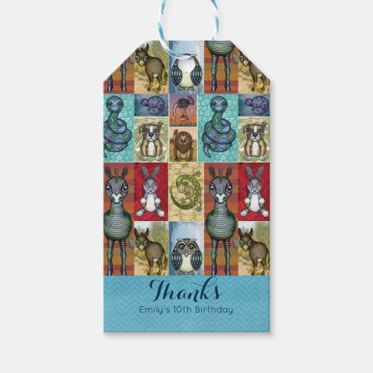 Cute Animal Collage Folk Art Design Hartelijk dank Cadeaulabel (Voorkant)