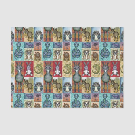 Cute Animal Collage Folk Art Design Tissuepapier (Voorkant)