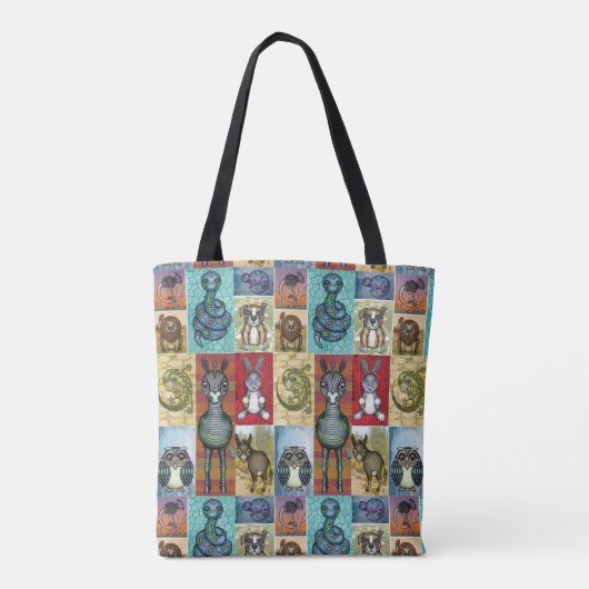 Cute Animal Collage Folk Art Design Tote Bag (Achterkant)