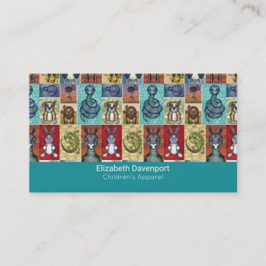 Cute Animal Collage Folk Art Design Visitekaartje (Voorkant)