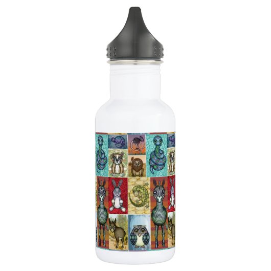 Cute Animal Collage Folk Art Design Waterfles (Links)