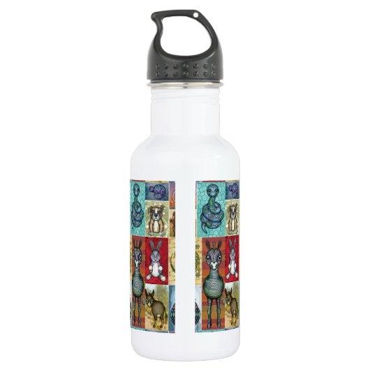 Cute Animal Collage Folk Art Design Waterfles (Achterkant)
