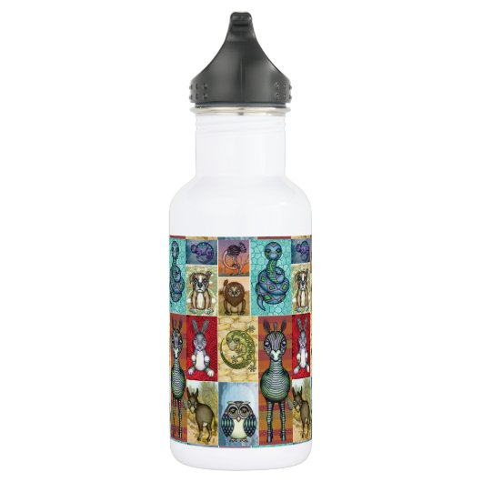 Cute Animal Collage Folk Art Design Waterfles (Rechts)