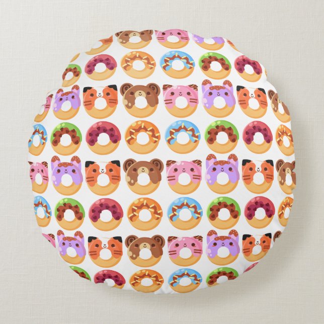 Cute Animal Donut Friends Polyester Round Pillow Rond Kussen (Voorkant)
