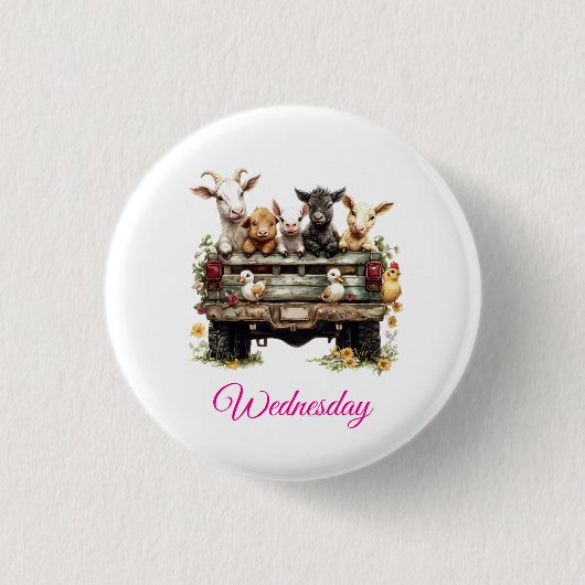 Cute Animal Farm On Round Button (Voorkant)