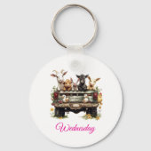 Cute Animal Farm On Round Button Sleutelhanger (Voorkant)
