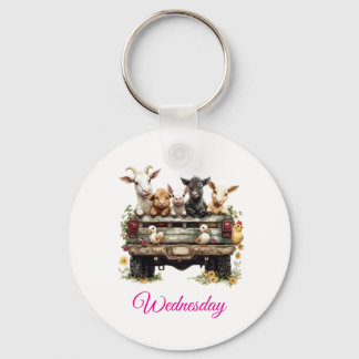 Cute Animal Farm On Round Button Sleutelhanger