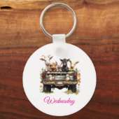 Cute Animal Farm On Round Button Sleutelhanger (Achterkant)
