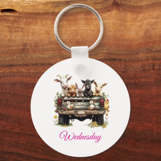 Cute Animal Farm On Round Button Sleutelhanger (Voorkant)