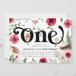 Cute Animal & Floral 'ONE' Tea Party 1st Birthday Kaart