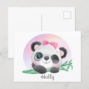 Cute Animal Friendly Panda Bamboo     Briefkaart