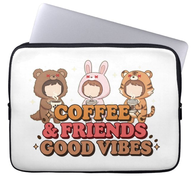 Cute Animal Friends Coffee Lovers Laptop Sleeve (Voorkant)