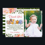 Cute Animal Friends Pink Floral Birthday Foto Bedankkaart<br><div class="desc">Cute Animal Friends Pink Floral Birthday Foto</div>
