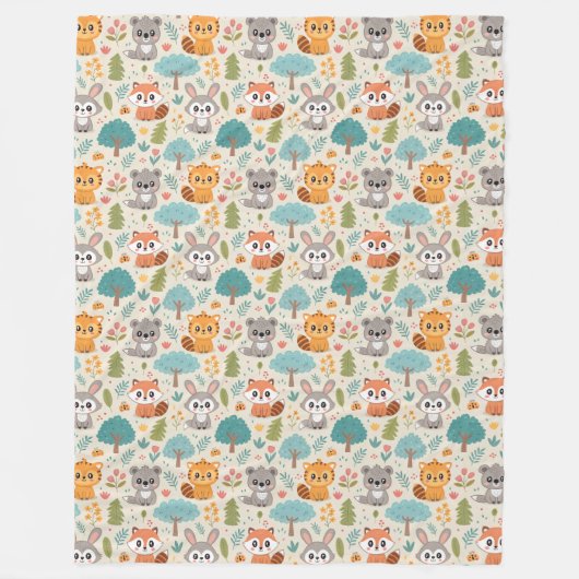 Cute Animal Friends Seamless Pattern – Playful Kid Fleece Deken (Voorkant)