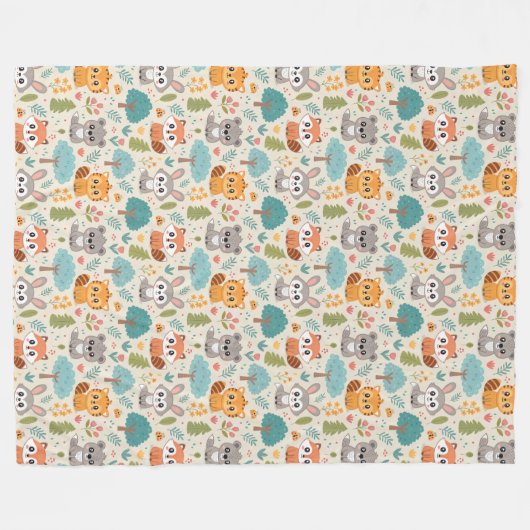 Cute Animal Friends Seamless Pattern – Playful Kid Fleece Deken (Voorkant (Horizontaal))
