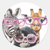 Cute Animal Friends Sticker – Zebra Giraffe Monkey (Voorkant)