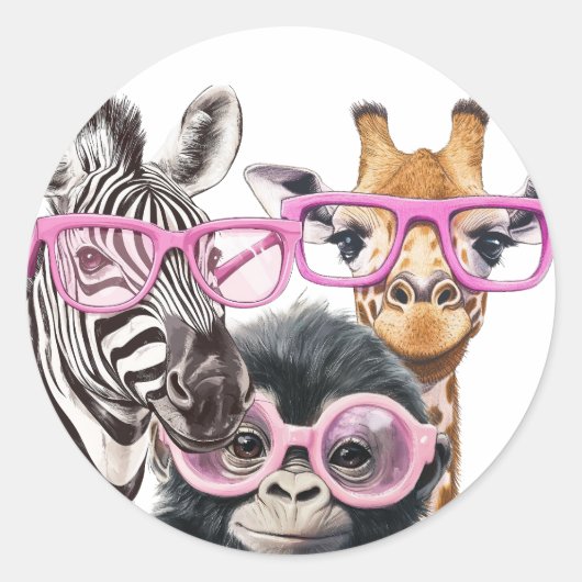 Cute Animal Friends Sticker – Zebra Giraffe Monkey (Voorkant)
