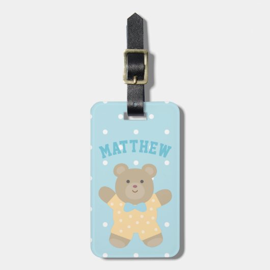 Cute Animal Grizzly Beer Cub Kinder Jouw naam toev Bagagelabel (Voorkant verticaal)