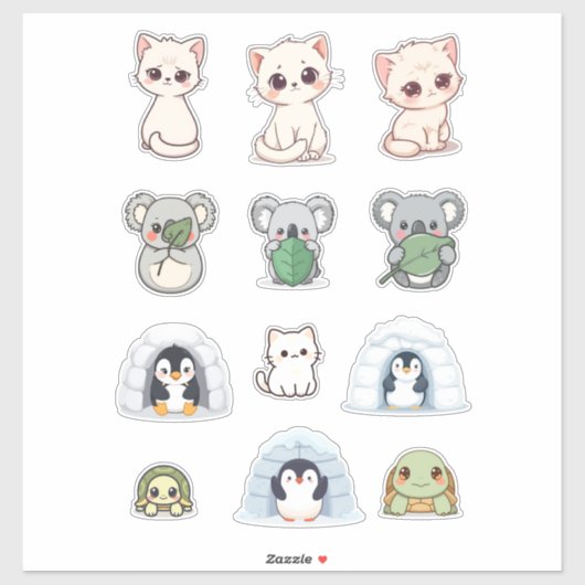 Cute Animal & Igloo Sticker Kit – Cartoon Creature (Vel)