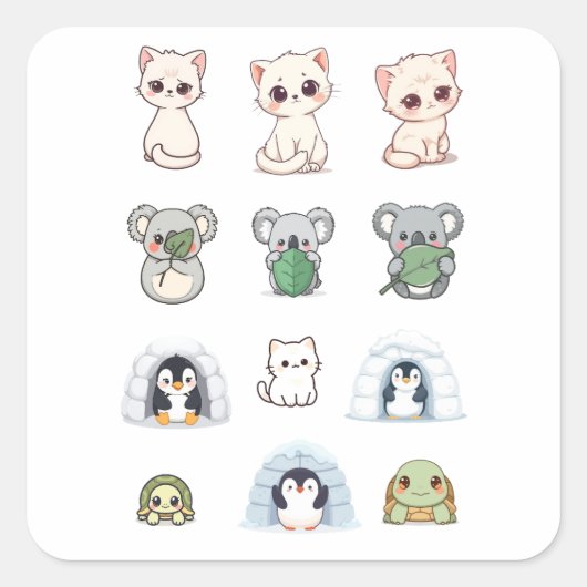 Cute Animal & Igloo Sticker Kit – Cartoon Creature (Voorkant)