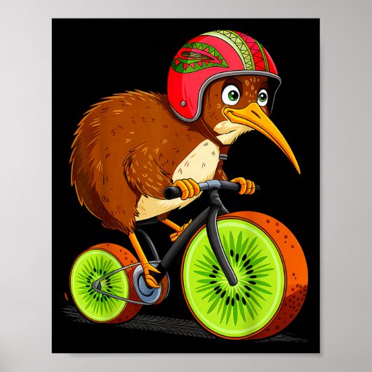 Cute Animal Kiwi Cycling New Zealand Poster (Voorkant)