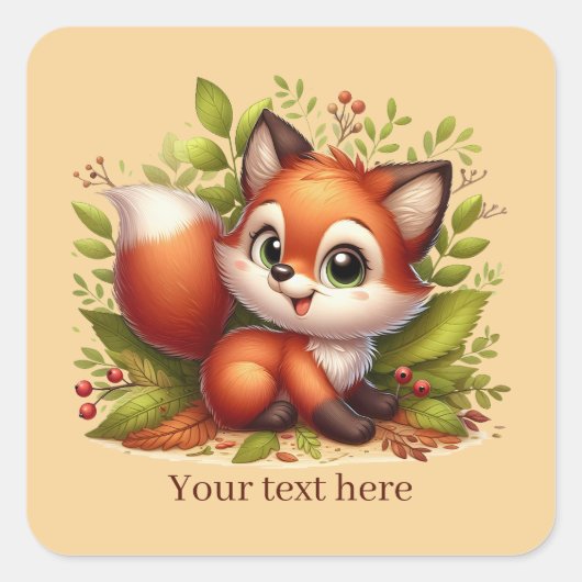 Cute animal love fox customizable vierkante sticker (Voorkant)