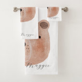 Cute animal monogram voor meisjes waterverf roze bad handdoek (Insitu)