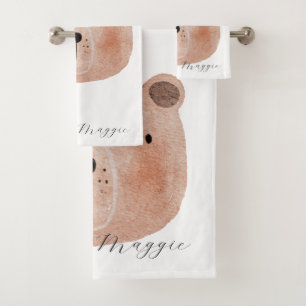 Cute animal monogram voor meisjes waterverf roze bad handdoek