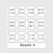Cute Animal Monthly Index Tab Page Divider Folding Sticker (Vel)