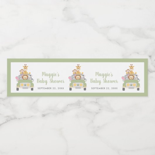 Cute Animal Oerwoud Safari Baby shower Waterfles Etiket (Enkel label)