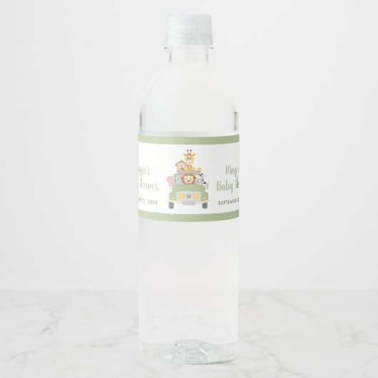 Cute Animal Oerwoud Safari Baby shower Waterfles Etiket (Voorkant)
