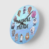 Cute Animal Parade Menagerie Clock Ronde Klok (Hoek)