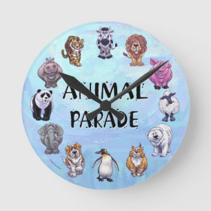 Cute Animal Parade Menagerie Clock Ronde Klok