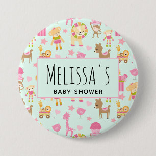 Cute Animal Pattern Baby shower Ronde Button 7,6 Cm