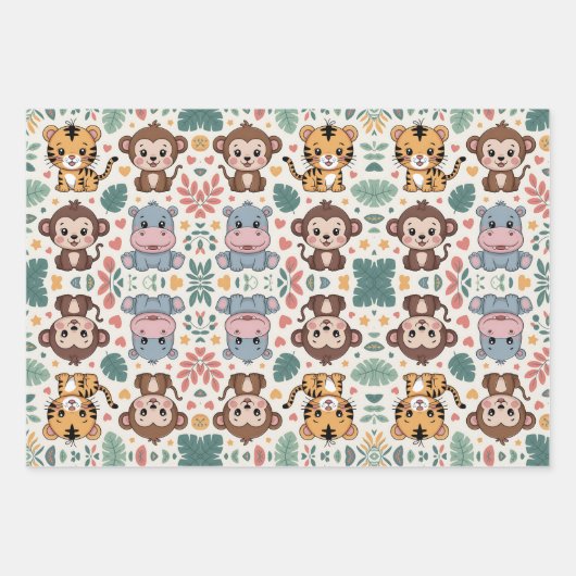 Cute animal pattern features monkeys inpakpapier vel (Voorkant 3)