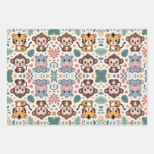 Cute animal pattern features monkeys inpakpapier vel (Voorkant 2)