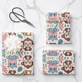 Cute animal pattern features monkeys inpakpapier vel