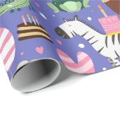 Cute Animal Pattern Happy Birthday Custom Text Cadeaupapier (Rol Hoek)