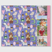 Cute Animal Pattern Happy Birthday Text + Foto Cadeaupapier (Vlak)
