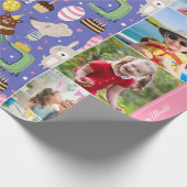 Cute Animal Pattern Happy Birthday Text + Foto Cadeaupapier (Hoek)