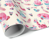 Cute Animal Pattern in Roze & Groene Waterverf Cadeaupapier (Rol Hoek)