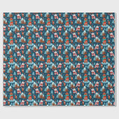 Cute Animal Pattern met de naam Blue Kerstmis Cadeaupapier (Vlak)